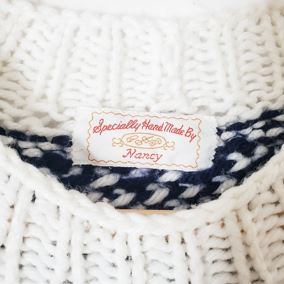 Vintage Handknit Blue & White Fair Isle Sweater Size X-Small - Medium - Picture 7 of 8